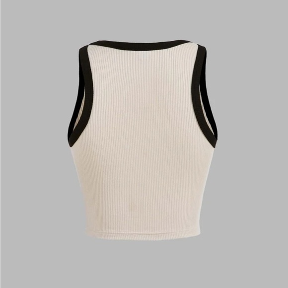 Contrast Crop Tank Top Cream XS NEW - Picture 2 of 5